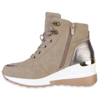 Damen Sneaker Wedges in Tan Bronze Metallic Snake