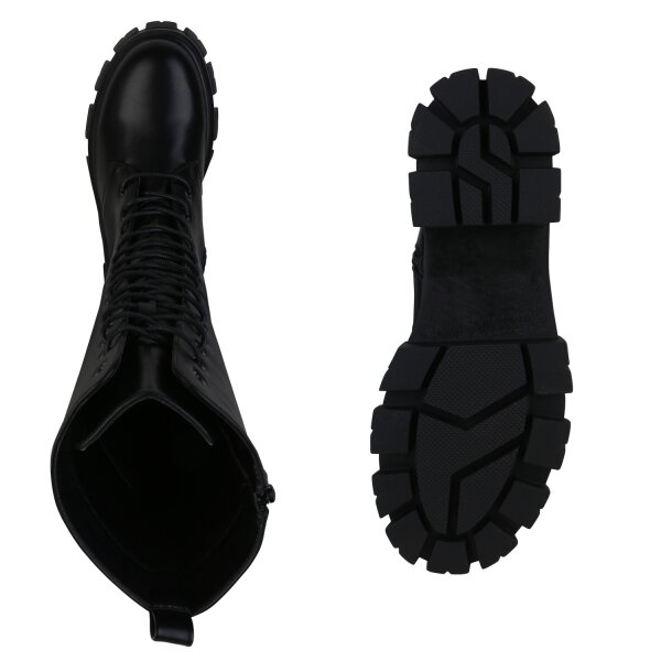 Damen Plateaustiefel in Schwarz