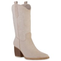 Damen Cowboystiefel in Beige Velours