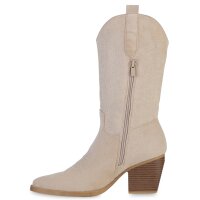 Damen Cowboystiefel in Beige Velours