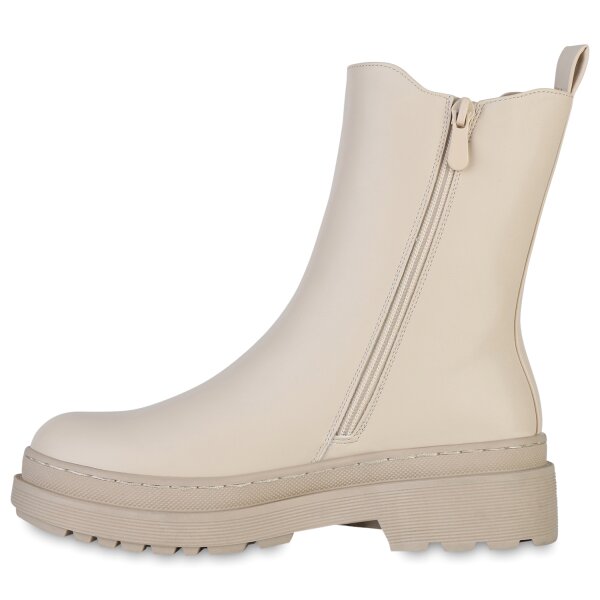 Damen Plateau Boots in Beige