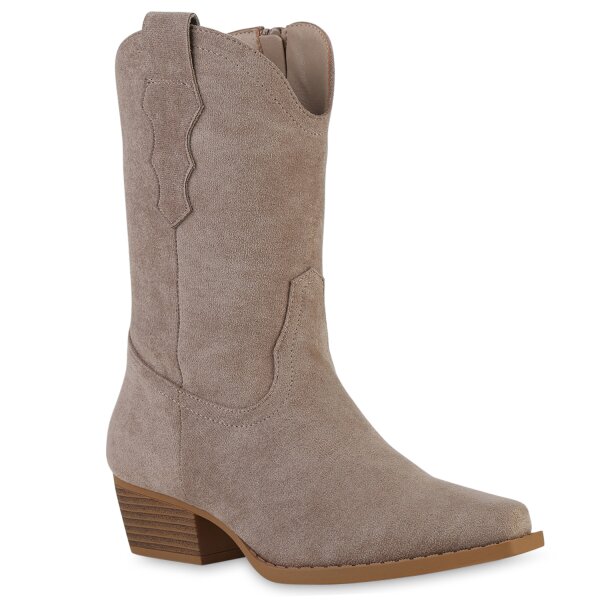 Damen Cowboy Boots in Taupe