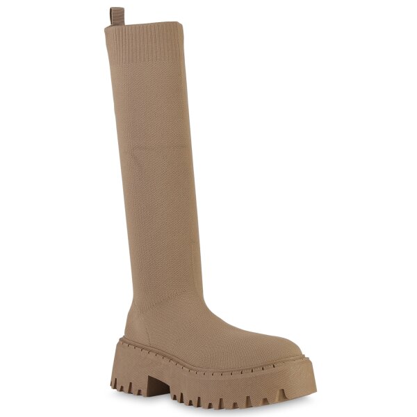 Damen Plateaustiefel in Khaki