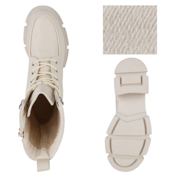 Damen Schnürstiefeletten in Creme