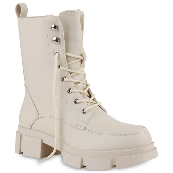 Damen Schnürstiefeletten in Creme