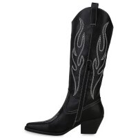 Damen Cowboystiefel in Schwarz Weiss