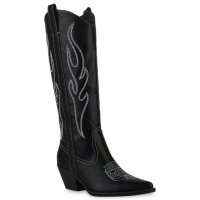 Damen Cowboystiefel in Schwarz Weiss