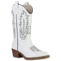 Damen Cowboystiefel in Weiss Schwarz