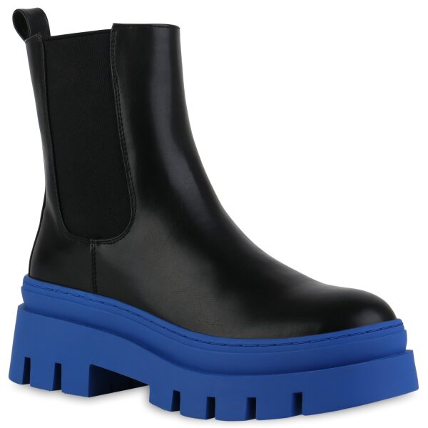 Damen Plateau Boots in Schwarz Blau