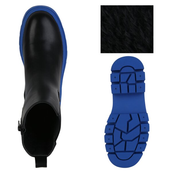 Damen Plateau Boots in Schwarz Blau