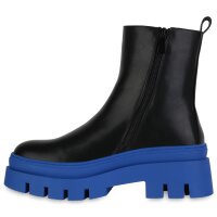 Damen Plateau Boots in Schwarz Blau