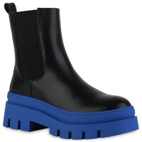 Damen Plateau Boots in Schwarz Blau