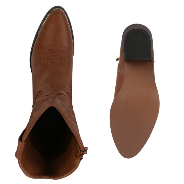 Damen Cowboy Boots in Hellbraun