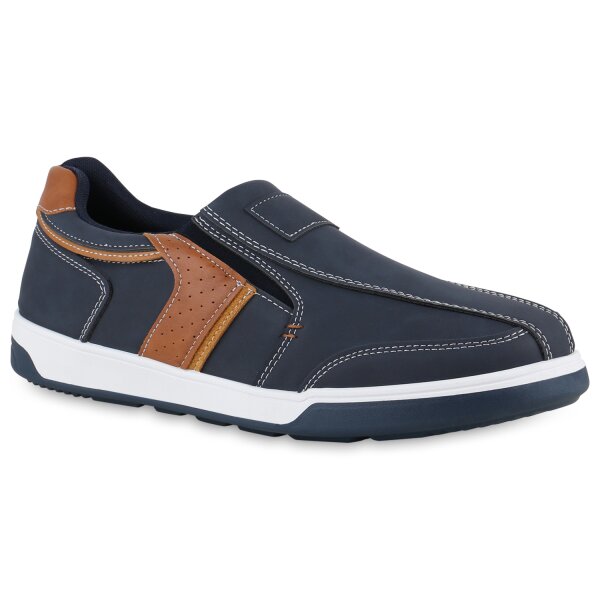 Herren Slip Ons in Dunkelblau Hellbraun