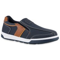 Herren Slip Ons in Dunkelblau Hellbraun