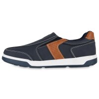Herren Slip Ons in Dunkelblau Hellbraun