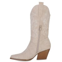 Damen Cowboystiefel in Beige Velours