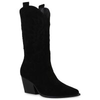 Damen Cowboystiefel in Schwarz Velours