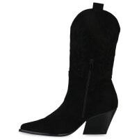 Damen Cowboystiefel in Schwarz Velours