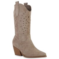 Damen Cowboystiefel in Khaki Velours