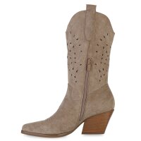Damen Cowboystiefel in Khaki Velours