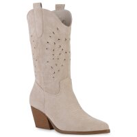 Damen Cowboystiefel in Beige Velours