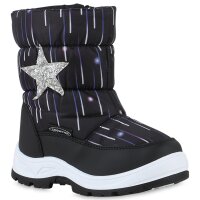 Kinder Winter Boots in Schwarz Silber Muster