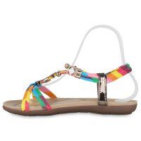 Damen Riemchensandalen in Blau Rosa Gelb Metallic