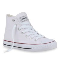 Damen Sneaker high in Weiss Rotstreifen Lucky