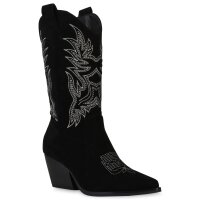 Damen Cowboystiefel in Schwarz Velours