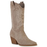 Damen Cowboystiefel in Khaki Velours