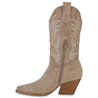 Damen Cowboystiefel in Khaki Velours