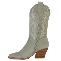 Damen Cowboystiefel in Hellgrün Velours
