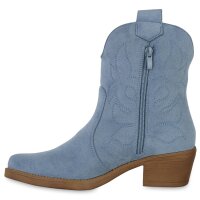 Damen Cowboy Boots in Hellblau Velours