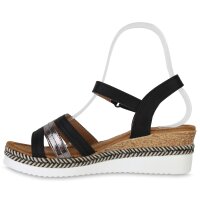 Damen Keilsandaletten in Schwarz Grau Metallic