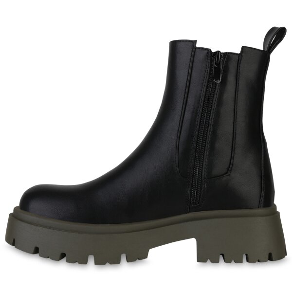 Damen Plateau Boots in Schwarz Olivgrün