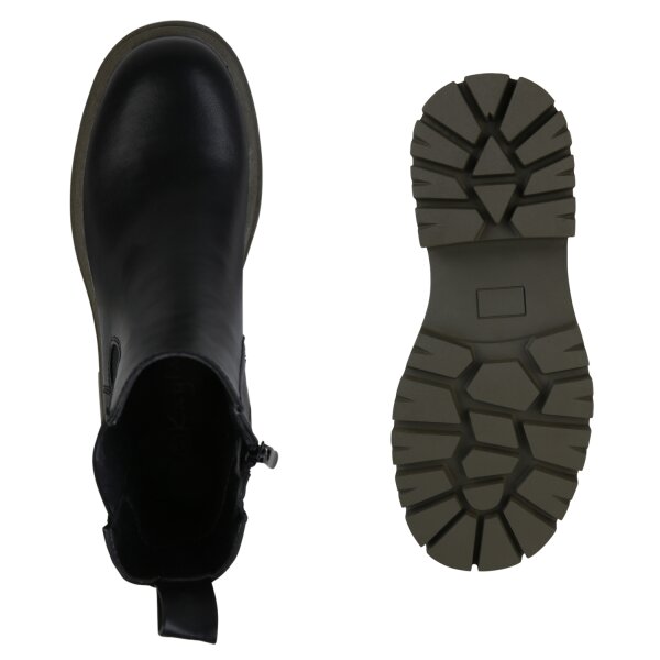 Damen Plateau Boots in Schwarz Olivgrün
