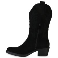Damen Cowboystiefel in Schwarz Velours