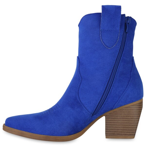 Damen Cowboy Boots in Blau Velours