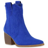Damen Cowboy Boots in Blau Velours