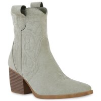 Damen Cowboy Boots in Hellgrün Velours