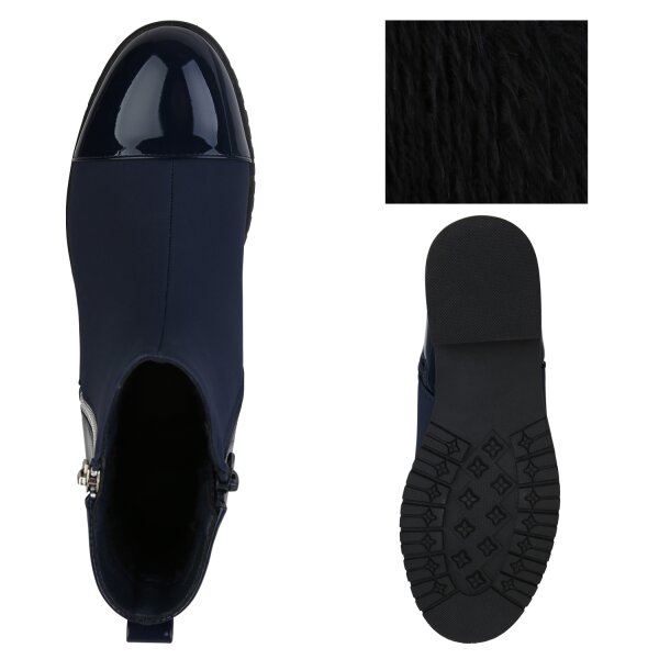 Damen Klassische Stiefeletten in Dunkelblau Lack