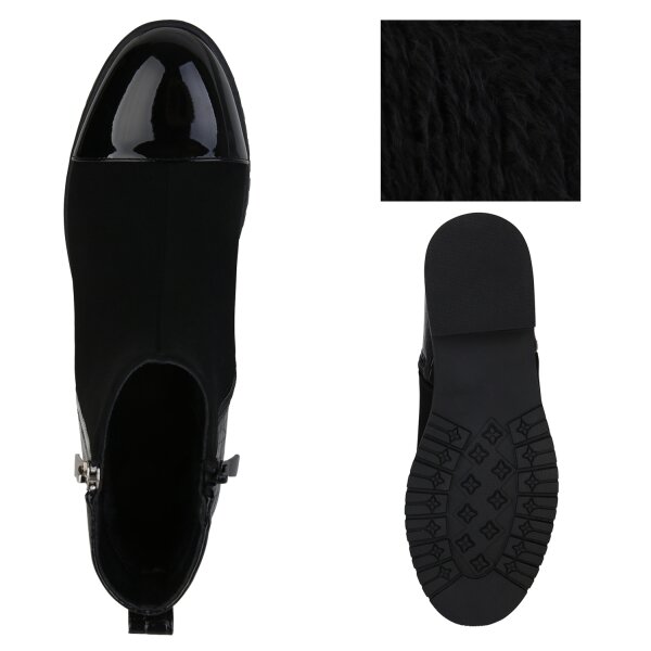 Damen Klassische Stiefeletten in Schwarz Lack Kroko