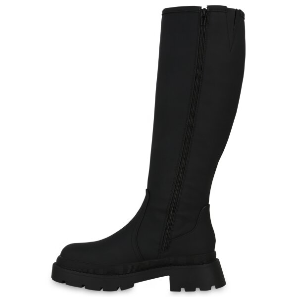 Damen Plateaustiefel in Schwarz