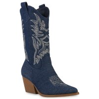 Damen Cowboystiefel in Dunkelblau Denim