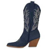 Damen Cowboystiefel in Dunkelblau Denim