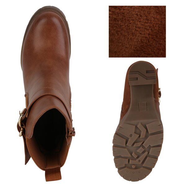 Damen Biker Boots in Hellbraun