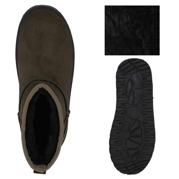 Damen Winter Boots in Olivgrün Schwarz