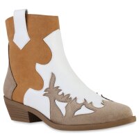 Damen Cowboy Boots in Khaki Weiss