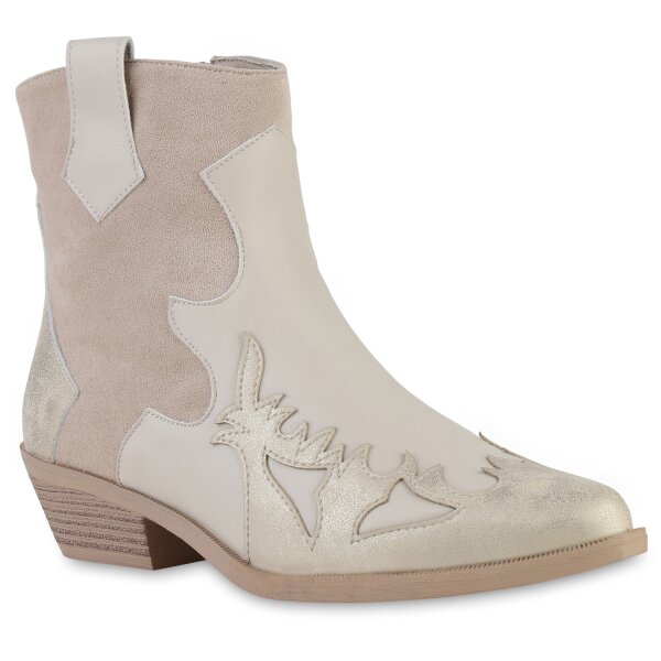 Damen Cowboy Boots in Beige Gold